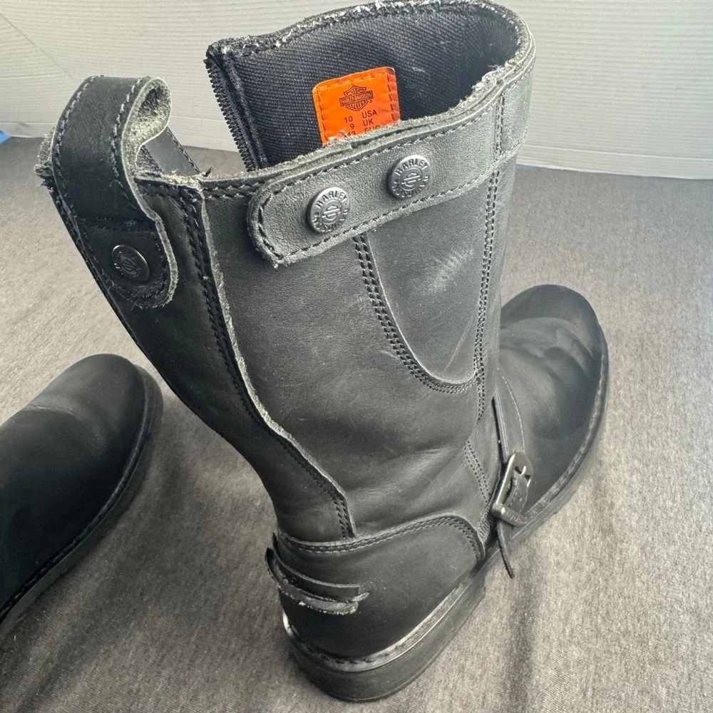 Harley Davidson Mens Black Leather Motorcycle Boots Engineer Side Zip 93007 10